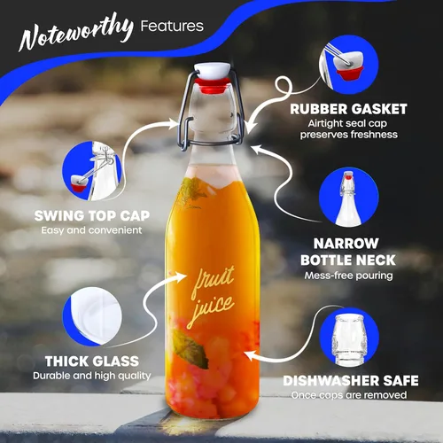 Miniatura 2 de Nevlers Botellas de vidrio con tapa abatible de 17 onzas, paquete de 12 botellas redondas transparentes con tapa abatible de 16.9 fl oz