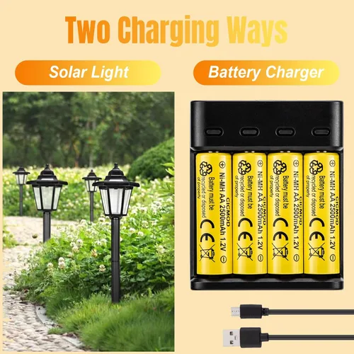 Miniatura 6 de CICMOD Baterías AA recargables 1.2V Ni-MH 2500mAh doble A batería para jardín al aire libre luces solares paquete 8