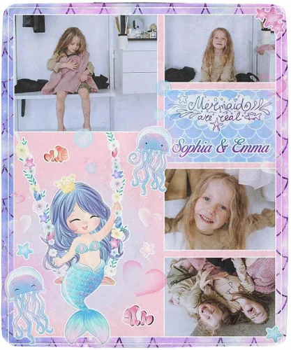 Miniatura 10 de Artsadd Manta facial personalizada de princesa para niñas, personalizada con cara de niños, manta personalizada para niños, nombre de foto de bebé