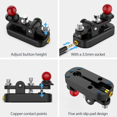 Miniatura 3 de Mini Morse Radio Key CW HAM Enviar Telegram Single Paddle Morse Code Key con aleación de aluminio Cuerpo Base Negro (S)