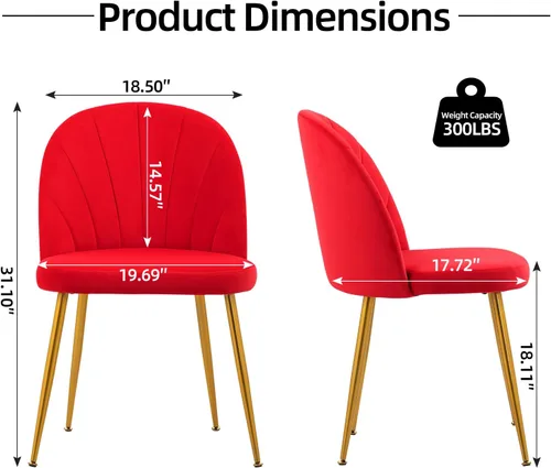 Miniatura 3 de Juego de 4 sillas de comedor de terciopelo, sillas de comedor modernas tapizadas de mediados de siglo, sillas decorativas sin brazos con patas