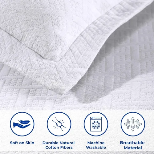 Miniatura 6 de Superior colcha con tejido en cesta 100% algodón con fundas de almohada, ropa de cama de algodón matelasse jacquard de primera calidad para todas