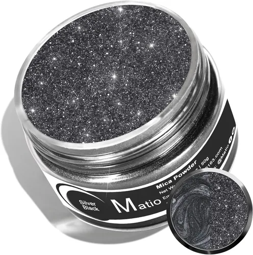 Matio Polvo de Mica Gris para Resina Epoxi, 1.8oz/50g Polvo de Mica de Efecto Nacarado Pigmento de Color Natural para Fabricación de Jabón, Bomba de