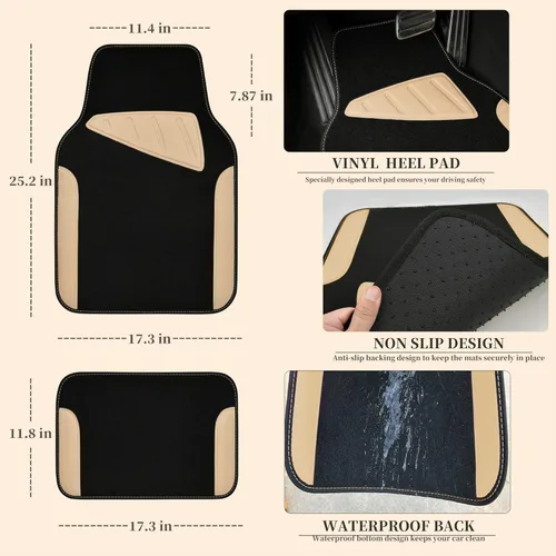 Miniatura 2 de CAR PASS - Juego de tapetes impermeables universales para vehículo, SUV, camioneta, sedán o camión, juego de 4 tapetes y refuerzo para talón, beige