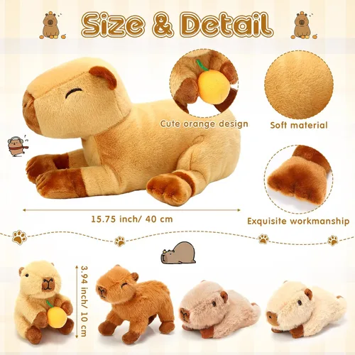 Miniatura 2 de Peluches Capybara 5 en 1 con bebés en el interior, 15.75 pulgadas Capybara Mommy con 4 lindos bebés, almohada de felpa para niñas, niños, regalos