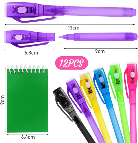 Miniatura 2 de 12 bolígrafos de tinta invisible y mini cuaderno, bolígrafo espía con luz UV para niños, bolígrafos de tinta que desaparecen para escribir mensajes