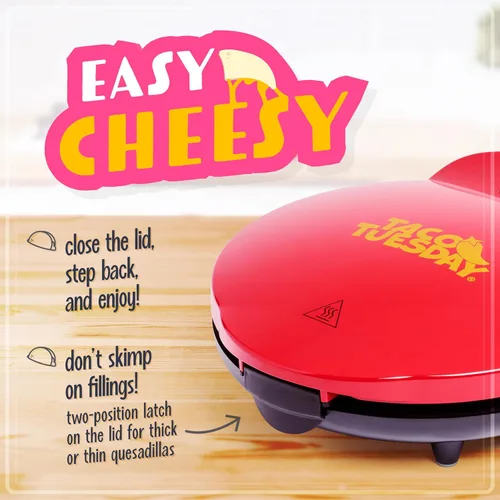 Miniatura 3 de Taco Tuesday Deluxe - Máquina eléctrica para quesadillas de 8 pulgadas con 6 secciones y cierre extra acolchado, color rojo