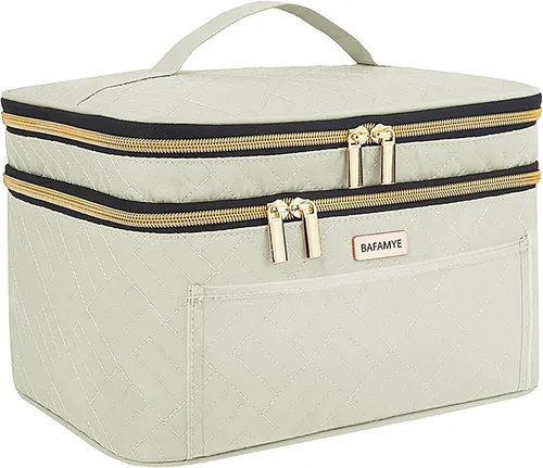Miniatura 13 de BAFAMYE Bolsa de Maquillaje de Viaje de Doble Capa para Mujeres, Estuche Cosmético Grande, Organizador para Accesorios de Tamaño de Viaje, Botellas