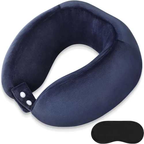 Miniatura 9 de Almohada de cuello de espuma viscoelástica para el cuello de avión con funda de terciopelo, almohada suave de avión para dormir, almohada de viaje
