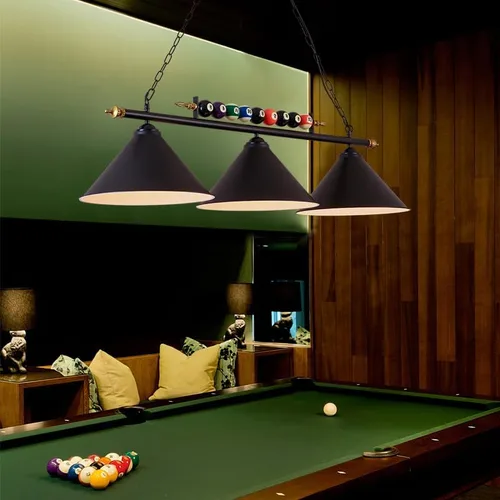 Miniatura 6 de Lámpara de mesa de billar de 3 luces, iluminación colgante retro vintage para isla de cocina, lámpara industrial moderna de pantalla negra mate