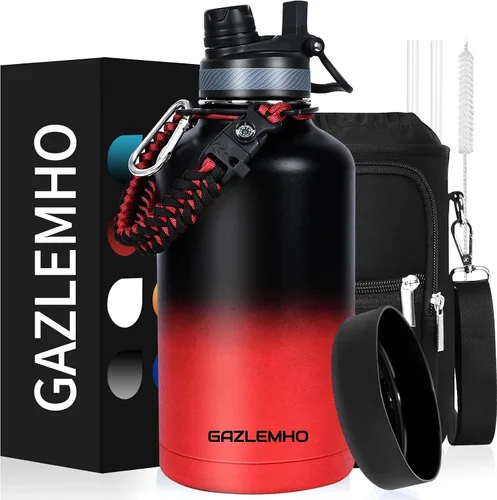 Miniatura 8 de GAZLEMHO Botella de agua aislada de 40 onzas con pajilla y boquilla, tapa 2-en-1, acero inoxidable de triple pared al vacío, fría durante 48H, a