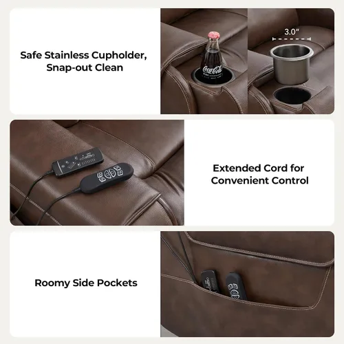 Miniatura 6 de CHITA Silla reclinable eléctrica para personas mayores con masaje y calor, silla reclinable grande de piel auténtica con soportes para tazas