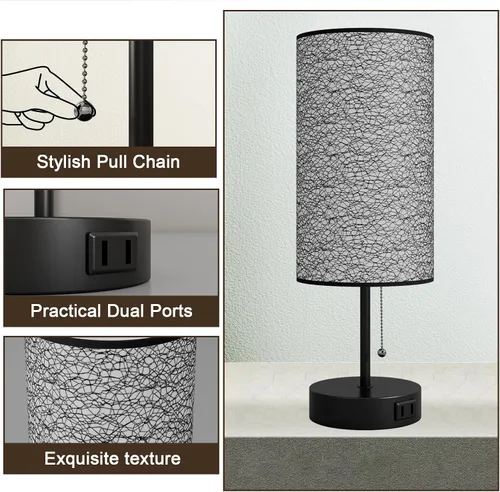Miniatura 3 de Lámpara de mesa YIDPU para dormitorio, lámpara de mesita de noche para cabecera con tomas de corriente AC, lámpara de escritorio LED ajustable de 3