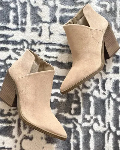 Miniatura 5 de Botas de tobillo para mujer con corte en V, puntera puntiaguda, tacón grueso, cremallera lateral, botas Chelsea