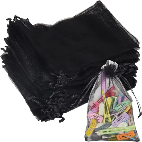 Miniatura 19 de Partyeah 50 bolsas de organza de 4 x 6 pulgadas, pequeñas bolsas de malla para joyas, bolsas con cordón para bolsas de regalo de organza de dulces