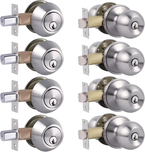 Miniatura 12 de Juego de cerradura de puerta exterior con cerrojo, cerradura de cerrojo de un solo cilindro y juego de pomos de puerta, cerraduras de puerta iguales