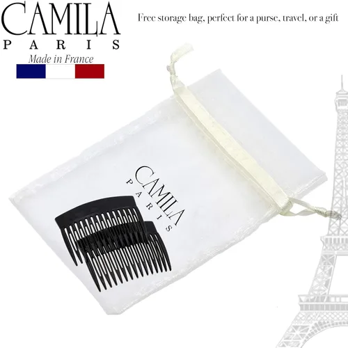 Miniatura 6 de Camila Paris MP877/2 - Peine lateral francés de 3 pulgadas, pequeño, negro, peines de pelo con torsión francesa decorativa, clips de pelo