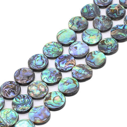 Miniatura 8 de 0.236 in Natural Abulón Shell Moneda Plana Cuentas Strand 16 Pulgadas Joyería Hacer Perlas