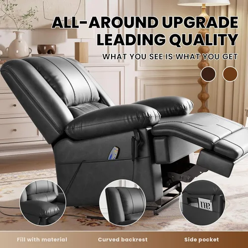 Miniatura 5 de Couchus Silla reclinable grande eléctrica de doble motor con masaje y calor para personas mayores, posición infinita, puertos USB y control remoto