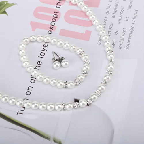 Miniatura 4 de Collar de perlas de imitación de cristal de imitación de cristal blanco de 14.5 pulgadas de 0.236 in, pulsera de pendientes, cuentas de arcilla