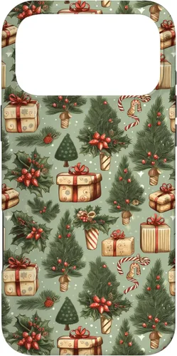 Miniatura 22 de Vintage Christmas Theme Holiday Trees, Presents, Teal, Bows Case for iPhone 17