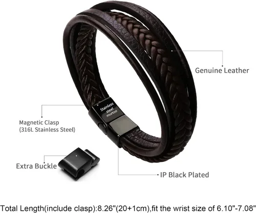 Miniatura 2 de murtoo Pulsera de cuero para hombre con cierre de piel de vaca multicapa trenzada pulsera para hombre