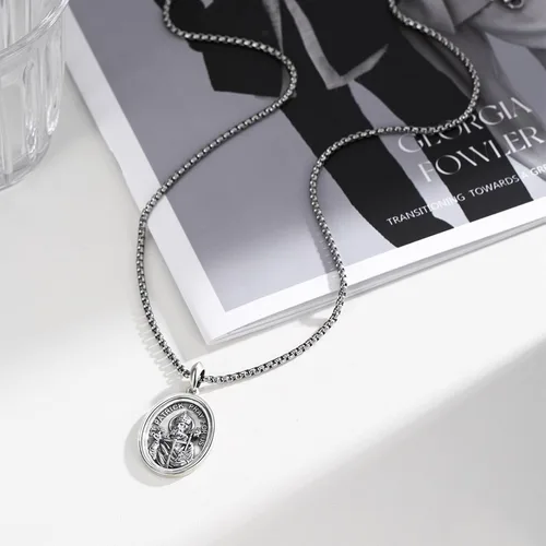 Miniatura 396 de Collar de plata de ley 925 con medalla de San Patrón, colgante de protección católica, amuleto, joyería religiosa para hombres y mujeres