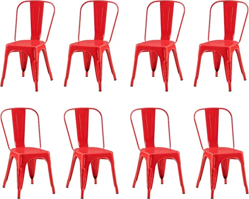 Miniatura 43 de Juego de 8 sillas de comedor de metal, sillas apilables estilo tolix con respaldo, diseñadas para el comedor diario, en interiores, cocina y comedor