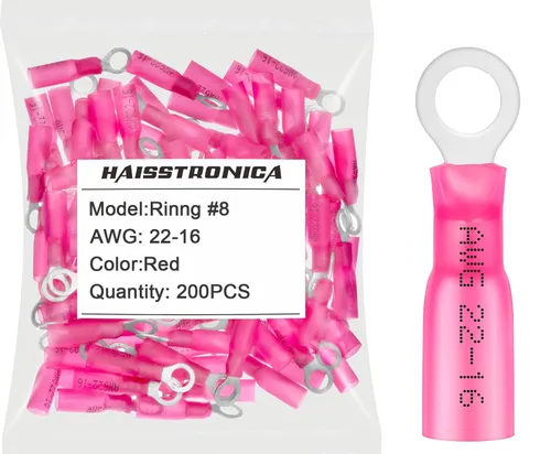 Miniatura 49 de haisstronica 100 conectores de anillo termorretráctiles de grado marino azul de 1/4 pulgadas, conectores de terminales de anillo de cobre rojo