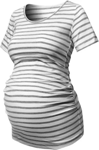 Miniatura 29 de GINKANA Blusas de maternidad de manga corta, diseño floral, fruncido, casual, para mamá, para embarazo