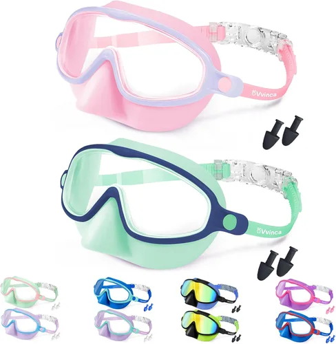 Miniatura 10 de Vvinca Gafas de natación con cubierta para la nariz, paquete de 2 máscaras de buceo de visión amplia, antivaho, UV, sin fugas, gafas de natación