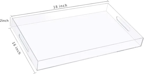 Miniatura 2 de Bandeja de servir de acrílico transparente de 18 x 16 pulgadas con asas, bandeja otomana extra grande, bandeja decorativa a prueba de derrames, mesa