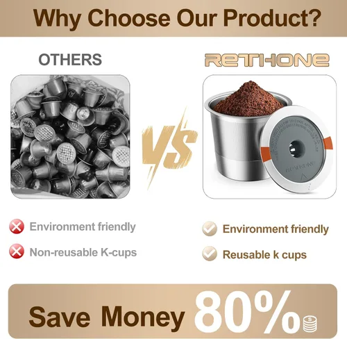 Miniatura 3 de RETHONE Tazas K reutilizables para Keurig: Cápsulas de café K recargables para máquina de café Keurig 1.0 y 2.0, Filtros de café de acero