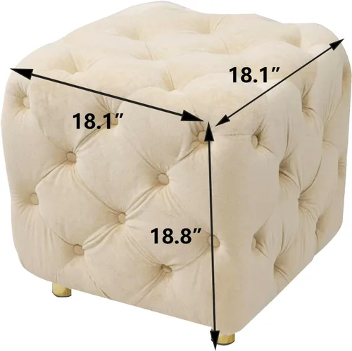Miniatura 2 de Polibi Otomana cuadrada tapizada de terciopelo, moderna y suave, taburete de maquillaje, asiento cómodo para sala de estar, dormitorio, entrada