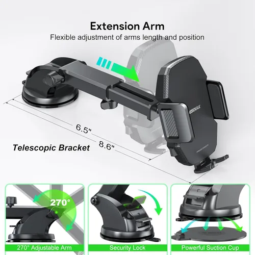 Miniatura 5 de Cargador de coche inalámbrico para teléfono, cargador de coche de carga rápida de 15 W con sujeción automática, cargador de coche soporte