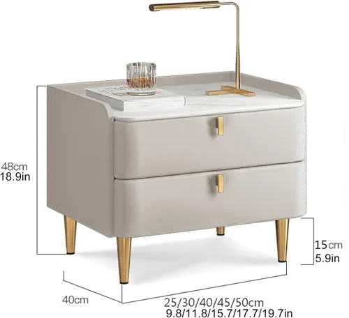Miniatura 2 de WOLWES Mesita de noche, mesa auxiliar con almacenamiento, mesita de noche de madera maciza con 2 cajones, parte superior de mármol sintético