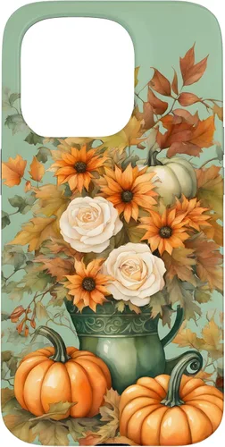 Miniatura 14 de Vintage Autumn Flower Fall Pumpkin Teal Case for iPhone 17