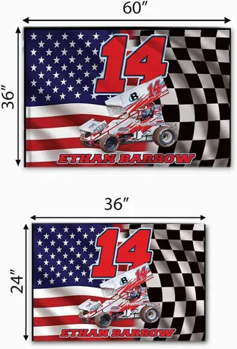 Miniatura 6 de Sprint Car Racing - Foto personalizada, nombre y número de carreras de bandera estadounidense a cuadros para amantes de las carreras de pista