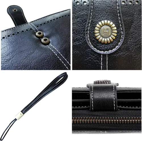 Miniatura 7 de VONCOSS Cartera larga con cremallera alrededor de las mujeres de gran capacidad, para tarjetas de crédito, soporte para teléfono, embrague