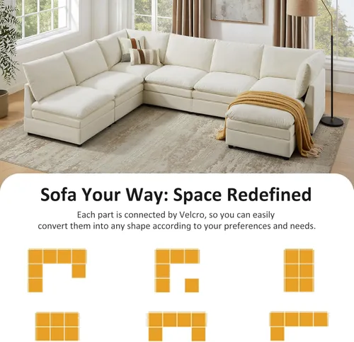 Miniatura 3 de VANOMi Sofá Seccional Modular Cloud de 127" para Sala de Estar, Sofá Cama Moderno de Gran Tamaño con Asiento Profundo y Otomana de Cojín Grueso