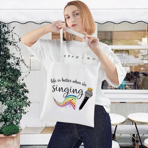 Miniatura 4 de LEVLO Bolsa de maquillaje cosmética para cantar, regalo para amantes de la música, la vida es mejor cuando estoy cantando maquillaje con cremallera