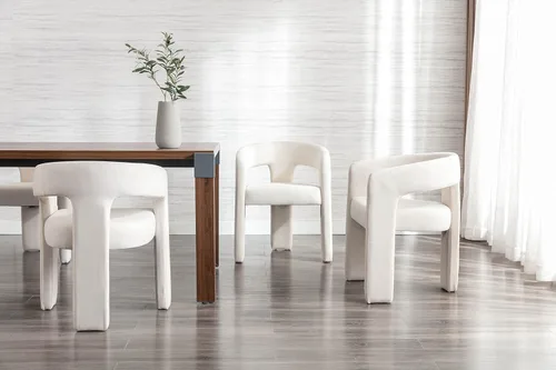 Miniatura 4 de BESTANO Sillas de comedor tapizadas de tela de lino modernas con respaldo abierto, bonitas sillas laterales de barril de cocina, sillas decorativas