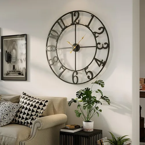 Miniatura 44 de Reloj de pared negro de 16 pulgadas decorativo, moderno reloj de metal para sala de estar, funciona con pilas, silencioso, sin tictac, números