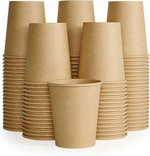 LITOPAK Paquete de 100 tazas de café de papel kraft de 8 onzas para agua, jugo y té, tazas de café caliente desechables para el hogar, restaurante,