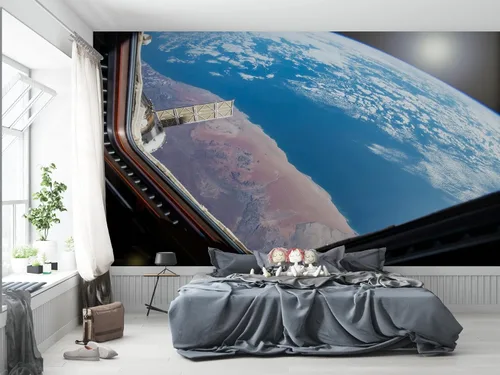 Miniatura 12 de Niwo ART - Mural de pared Astronauts Explorando Asteroid Spaceship B, Universe Papel tapiz autoadhesivo grande autoadhesivo (64 x 96 pulgadas)