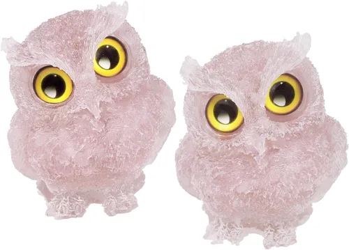 Miniatura 11 de TUMBEELLUWA Juego de 2 mini adornos de figura de búho de cristal de amatista, estatuas decorativas de búho de resina para mesa de oficina en casa