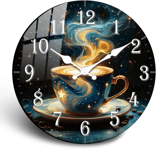 Miniatura 6 de Reloj de pared de cocina, 10 pulgadas, vintage, con letrero de café, funciona con pilas, reloj de cuarzo silencioso sin tictac para dormitorio, Taza