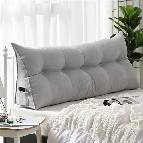 Miniatura 9 de Almohada triangular de lectura para reposo en cama, cojín grande para cabecero, respaldo largo, almohada de cuña con funda extraíble y dos bolsillos