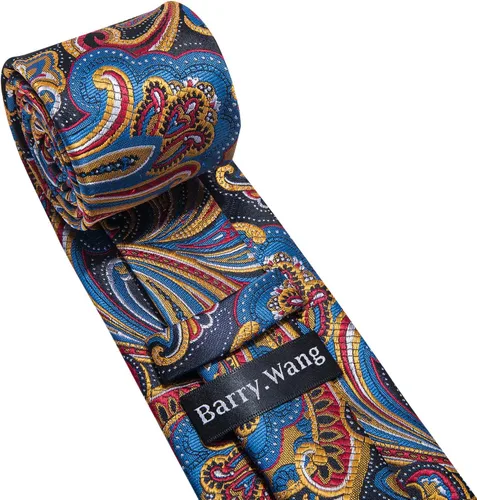 Miniatura 183 de Barry.Wang - Juego de corbata de seda para hombre, diseño de cachemira, pañuelo y gemelos de bolsillo
