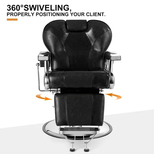 Miniatura 7 de Artist hand Silla de peluquería reclinable resistente con reposacabezas y reposapiés, silla giratoria de 360 grados, equipo de belleza para Negro